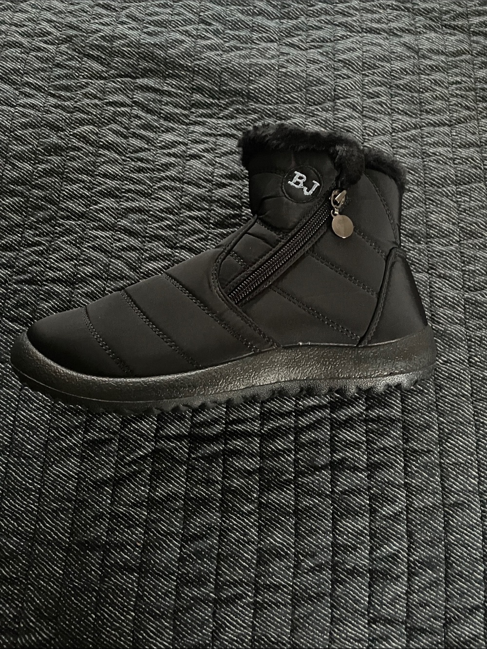 BJ Women's Black QuiltedRain/Winter Ankle Boots with Zipper - Picture 6 of 9